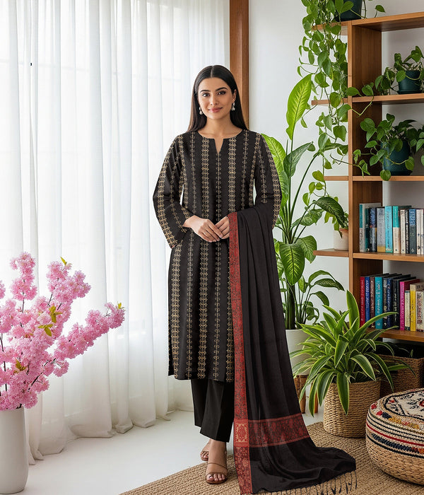 MOONLIGHT 3PC DHANAK EMBROIDERED JACQUARD SHAWL D-3383