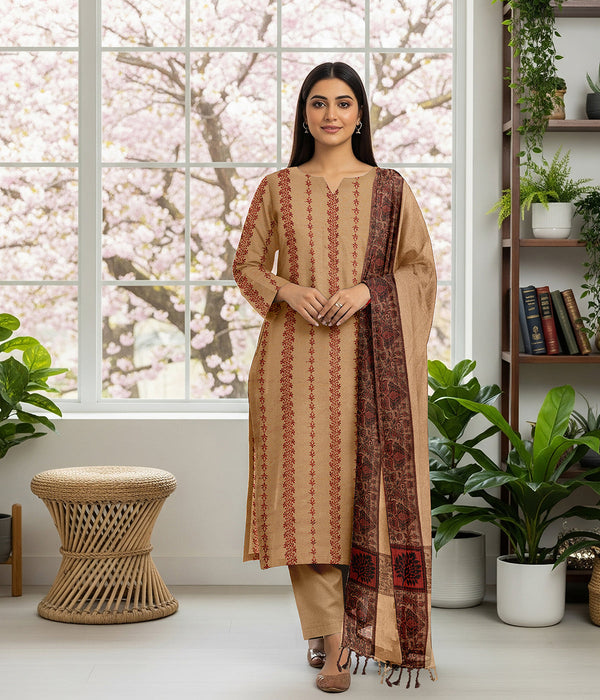 MOONLIGHT 3PC DHANAK EMBROIDERED JACQUARD SHAWL D-3388