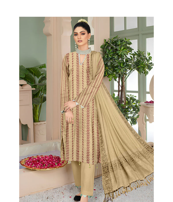 MOONLIGHT 3PC DHANAK EMBROIDERED JACQUARD SHAWL D-3377