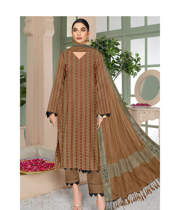 MOONLIGHT 3PC DHANAK EMBROIDERED JACQUARD SHAWL D-3379