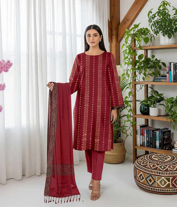 MOONLIGHT 3PC DHANAK EMBROIDERED JACQUARD SHAWL D-3382