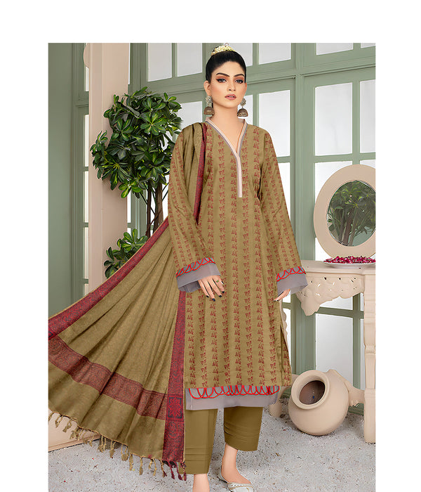 MOONLIGHT 3PC DHANAK EMBROIDERED JACQUARD SHAWL D-3375