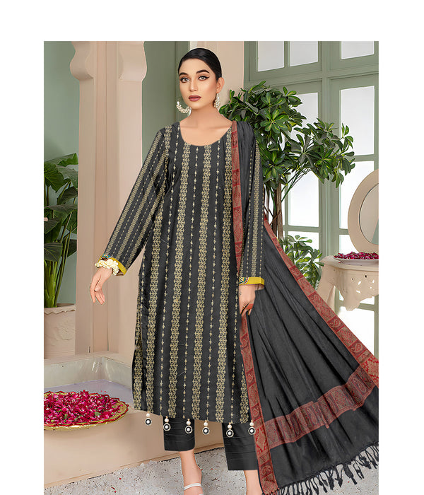 MOONLIGHT 3PC DHANAK EMBROIDERED JACQUARD SHAWL D-3374