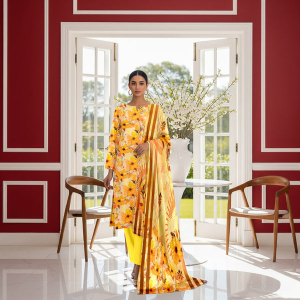 Sapphire All Over Printed Bana Dora 3PC Unstitched D-001